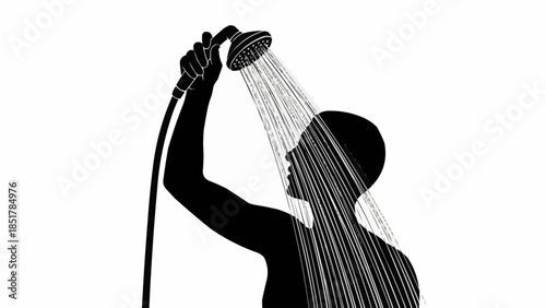 Silhouette of a person taking a refreshing shower.