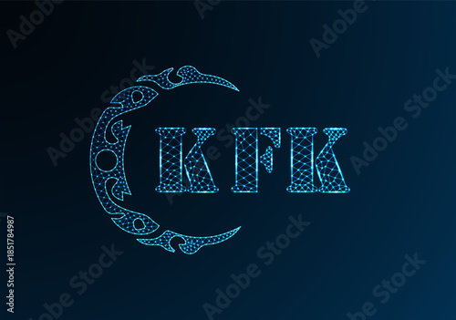 Low poly letter logo KFK design. KFK letter logo low poly vector design on blue color gradient background. KFK logo low poly design
