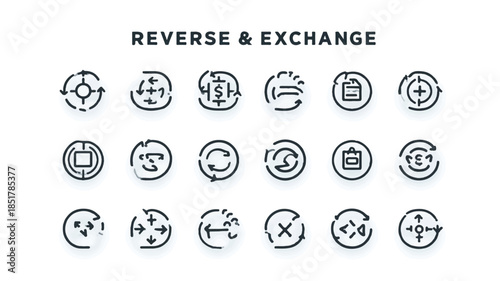 reverse and exchange business icons set for money refund and swap concepts