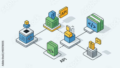 Illustrative representation of various API components and their interconnected architecture, showcasing seamless data exchange and system integration for modern software development