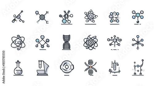 science icons set with molecules and laboratory equipment