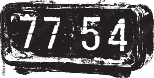 Vintage clock displaying time in digital format. Old black and white vector illustration emphasizes retro design.