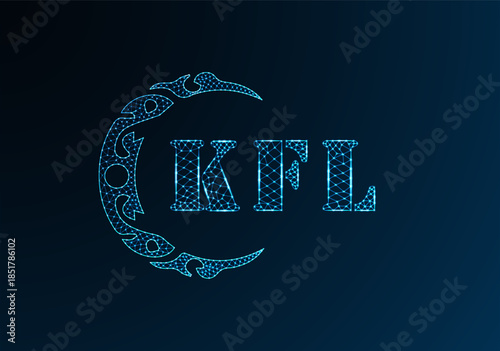 Low poly letter logo KFL design. KFL letter logo low poly vector design on blue color gradient background. KFL logo low poly design