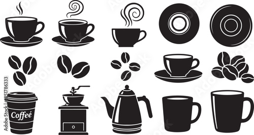 Black and white coffee icons set