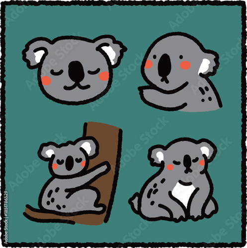 Hand-Drawn Koala Illustration Set, Australian Arboreal Marsupial Educational Cartoon