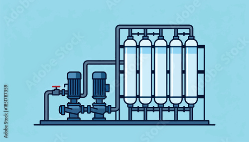 Industrial water filtration system with pumps and multiple tanks