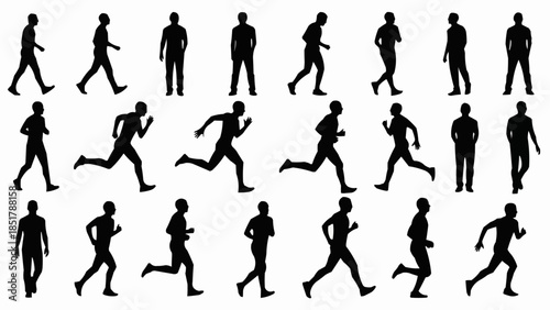 Collection of Silhouettes Demonstrating Human Movement and Poses.