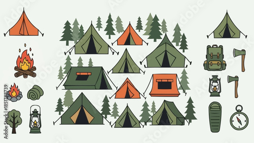 Collection of Camping Tents and Gear for Outdoor Adventures.