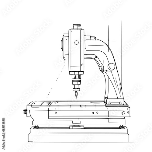 Mechanical Marvel: CNC Machine Action | Clean, isolated vector art for creative projects.
