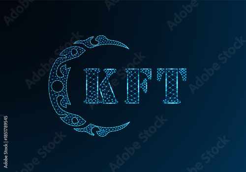 Low poly letter logo KFT design. KFT letter logo low poly vector design on blue color gradient background. KFT logo low poly design