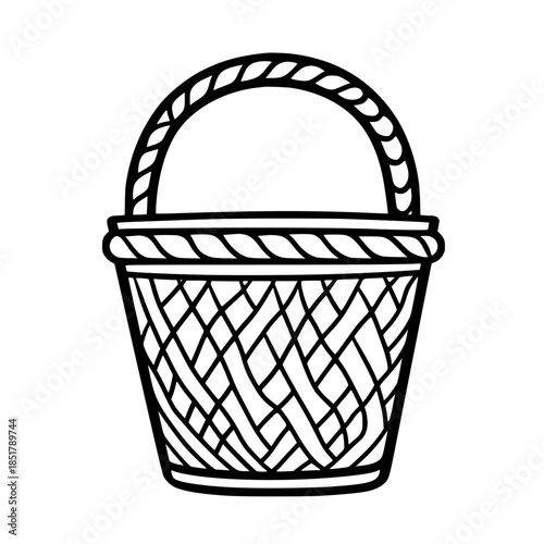 Elegant simplicity: minimalist line art crocheted hamper handle | Clean, isolated vector art for creative projects.