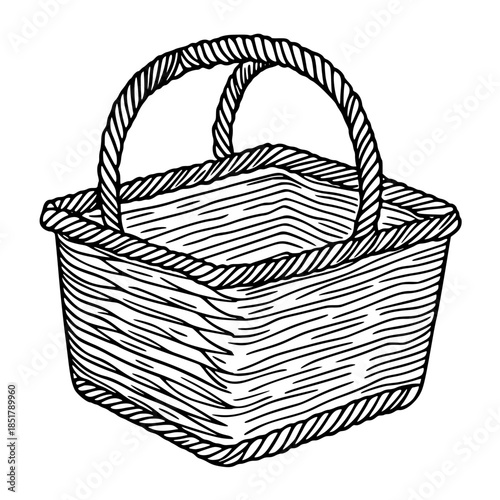 Handwoven Hamper: Artisan Basket Rope Handle | Clean, isolated vector art for creative projects.