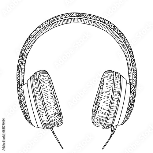 Elegant Crochet Earphones: Timeless Audio Companion | Clean, isolated vector art for creative projects.