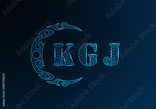 Low poly letter logo KGJ design. KGJ letter logo low poly vector design on blue color gradient background. KGJ logo low poly design