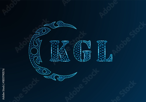 Low poly letter logo KGL design. KGL letter logo low poly vector design on blue color gradient background. KGL logo low poly design