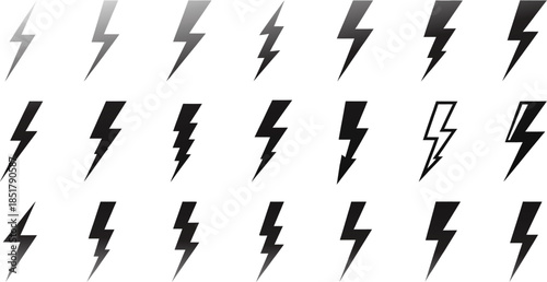 Collection of various lightning bolt icons in different shades