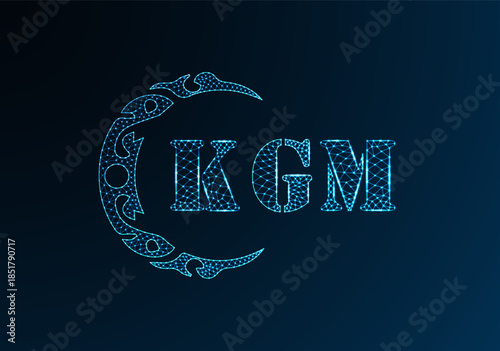 Low poly letter logo KGM design. KGM letter logo low poly vector design on blue color gradient background. KGM logo low poly design