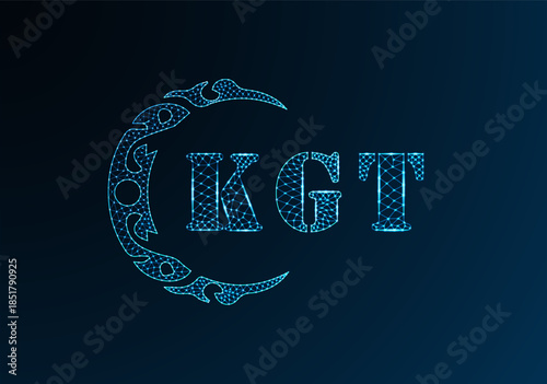 Low poly letter logo KGT design. KGT letter logo low poly vector design on blue color gradient background. KGT logo low poly design