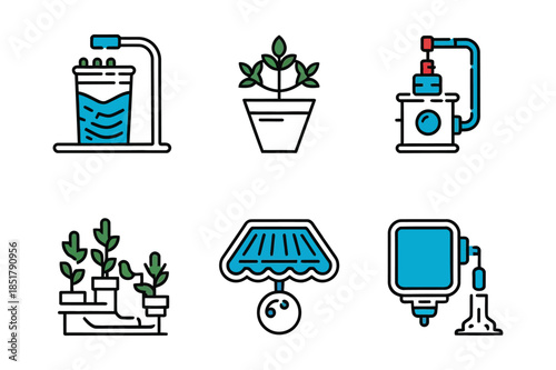Hydroponic Gardening and Smart Farming Equipment Icons