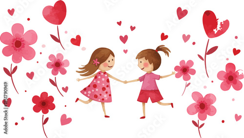 Whimsical illustration of fairy tale forest with trees and fairies