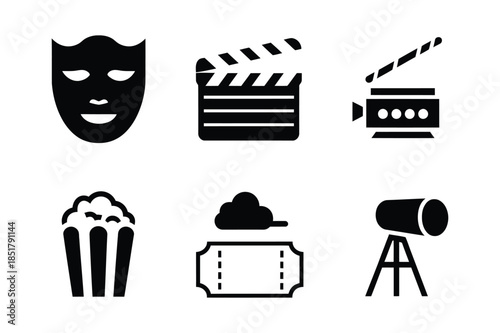 Movie Theater and Entertainment Industry Silhouette Icon Set