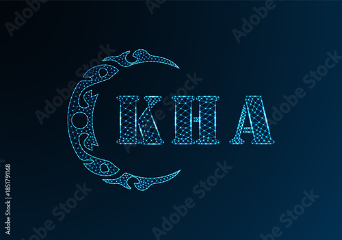 Low poly letter logo KHA design. KHA letter logo low poly vector design on blue color gradient background. KHA logo low poly design