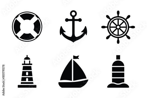 Nautical and Marine Life Icons for Sailing Theme