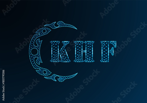 Low poly letter logo KHF design. KHF letter logo low poly vector design on blue color gradient background. KHF logo low poly design