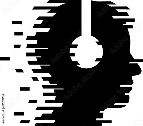 Human head silhouette dissolving, mind decay or digital data loss concept. Vector illustration for mental health awareness poster