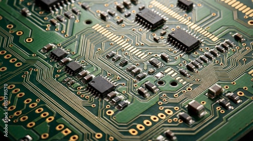 Green circuit board with electronic components