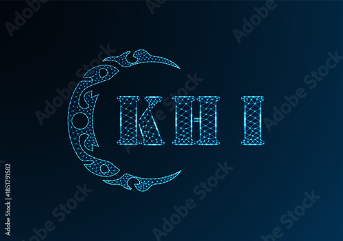 Low poly letter logo KHI design. KHI letter logo low poly vector design on blue color gradient background. KHI logo low poly design