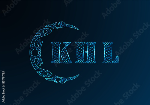 Low poly letter logo KHL design. KHL letter logo low poly vector design on blue color gradient background. KHL logo low poly design