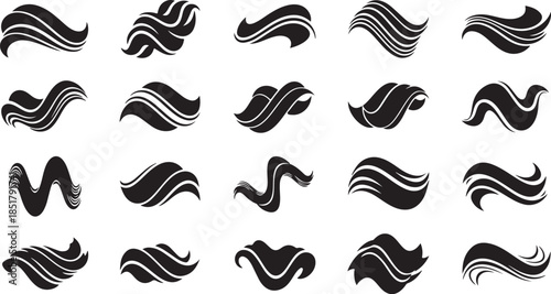 Black wavy line art icons set
