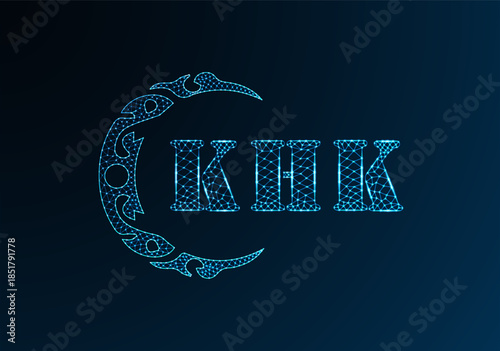 Low poly letter logo KHK design. KHK letter logo low poly vector design on blue color gradient background. KHK logo low poly design