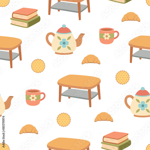 cartoon coffee table seamless pattern