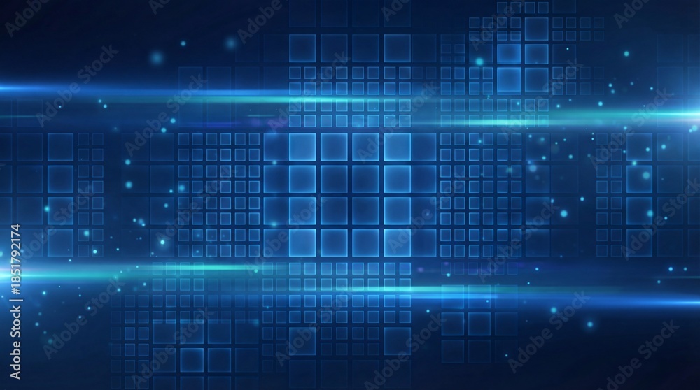 Obraz premium Blue digital grid background with light effects