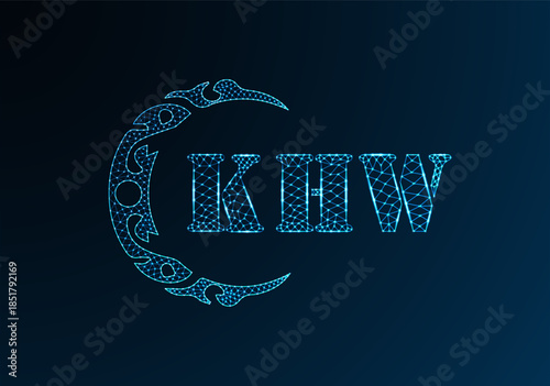 Low poly letter logo KHW design. KHW letter logo low poly vector design on blue color gradient background. KHW logo low poly design