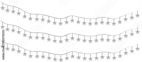 Black and white illustration of three strands of icicle lights