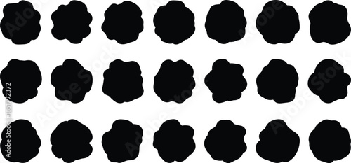 A collection of 30 black oval shapes arranged in four rows on a white background