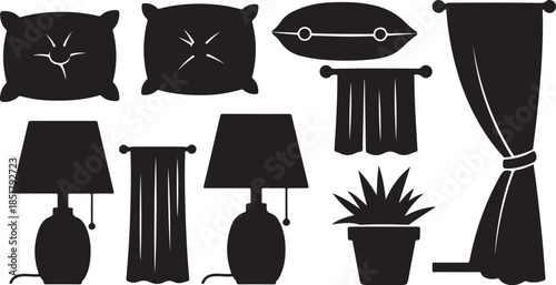 Home decor silhouette set lamps pillows and drapes