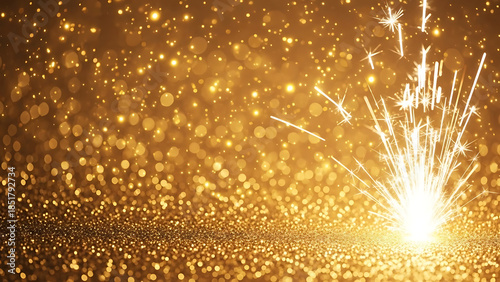 Golden glitter and sparkling fireworks celebrating a festive and joyous occasion