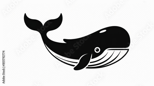 Bold Black and White Graphic Illustration of a Whale with Prominent Ventral Pleats for Ocean Discovery Branding and Marine Life Conservation Logos.