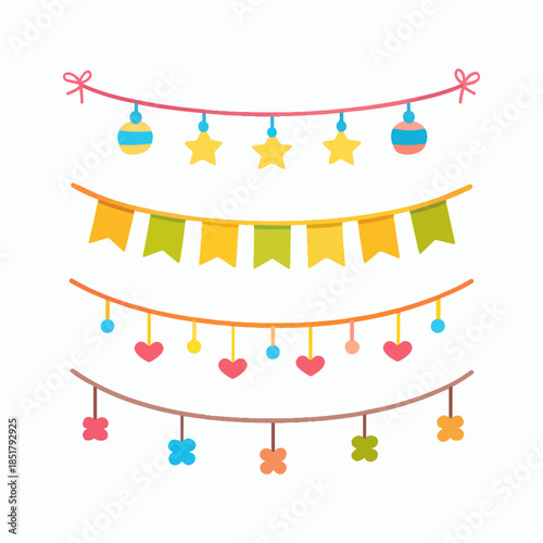 Colorful Decorative Banners and Garlands Set on White Background