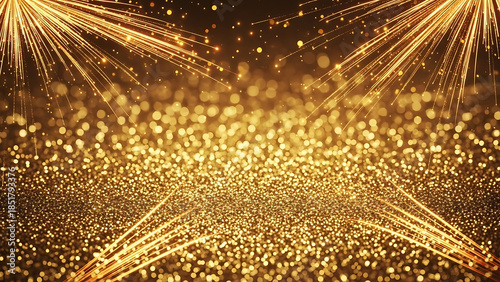 Golden bokeh background with sparkling light effects and glowing particles, perfect for celebrations and special events