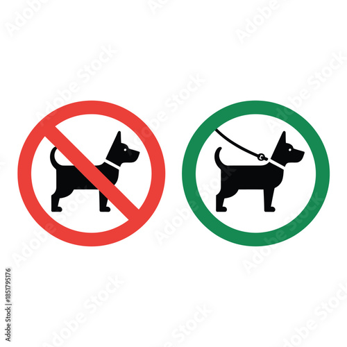Dog prohibition and permission signs leashed versus unleashed pets