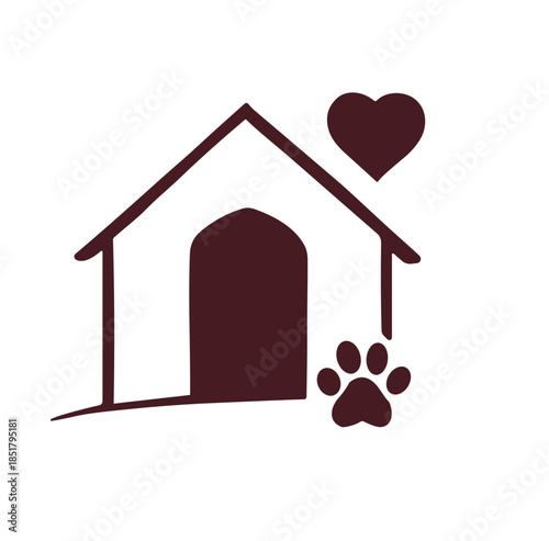Valentine pet home icon with kennel paw print and heart