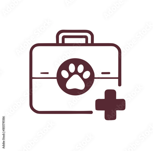 Valentine pet first aid kit icon with paw and medical cross
