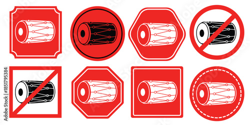 red and black drum icons in various shapes