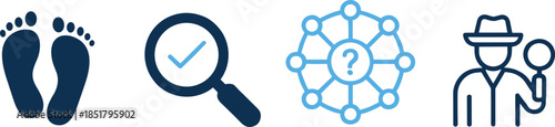 Investigation and Detective Icons Set Including Footprints Search Network and Inspector Symbols Isolated on Transparent Background