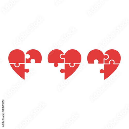 Red hearts forming from puzzle pieces symbolizing connection and love